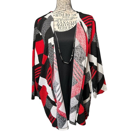 Alfred Dunner 2X career blouse top geometric red black white necklace textured - Picture 1 of 5